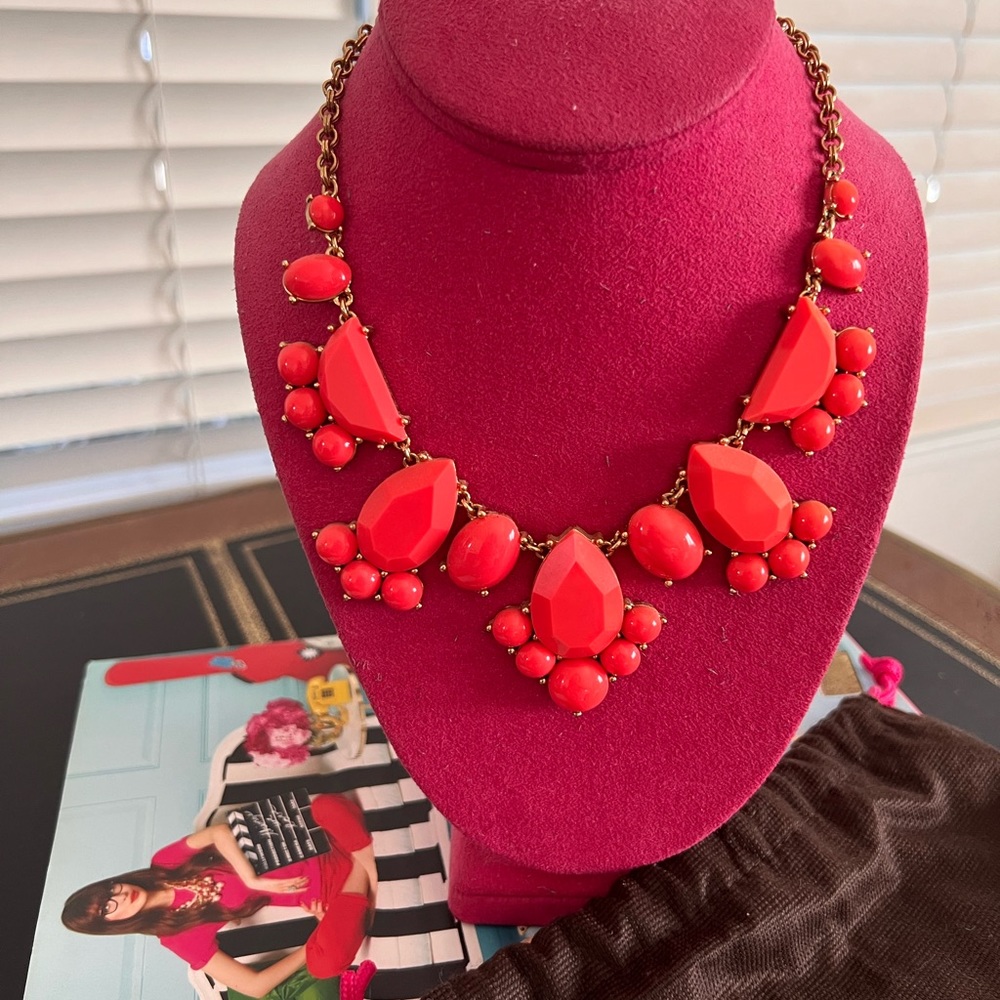 Kate spade never worn orange statement necklace with adjustable strap & duster